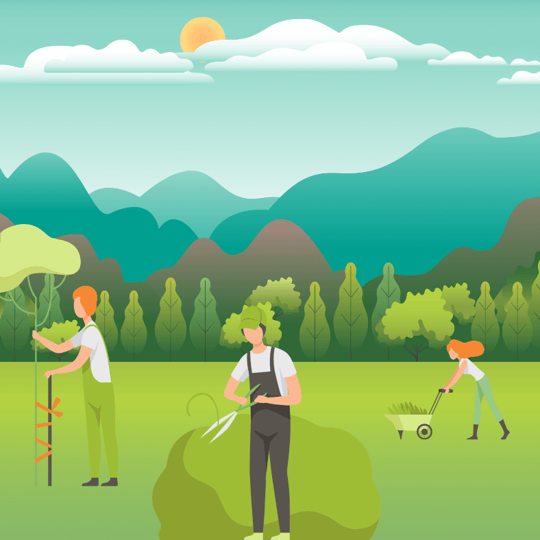 graphic of park employees working in a park 