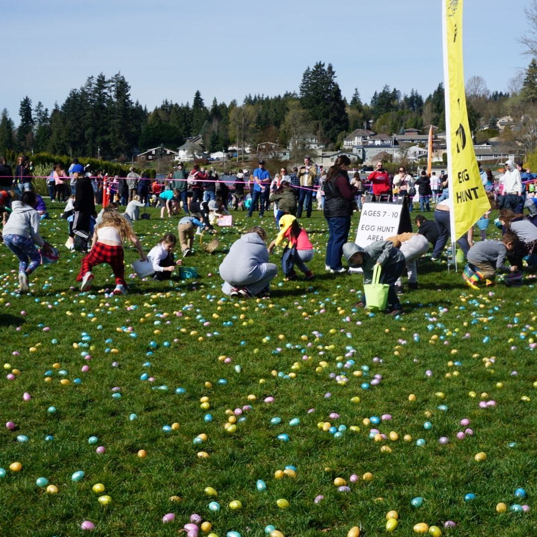 kids in park at Easter Egg hunt at North Cove Park in Lake Stevens, WA