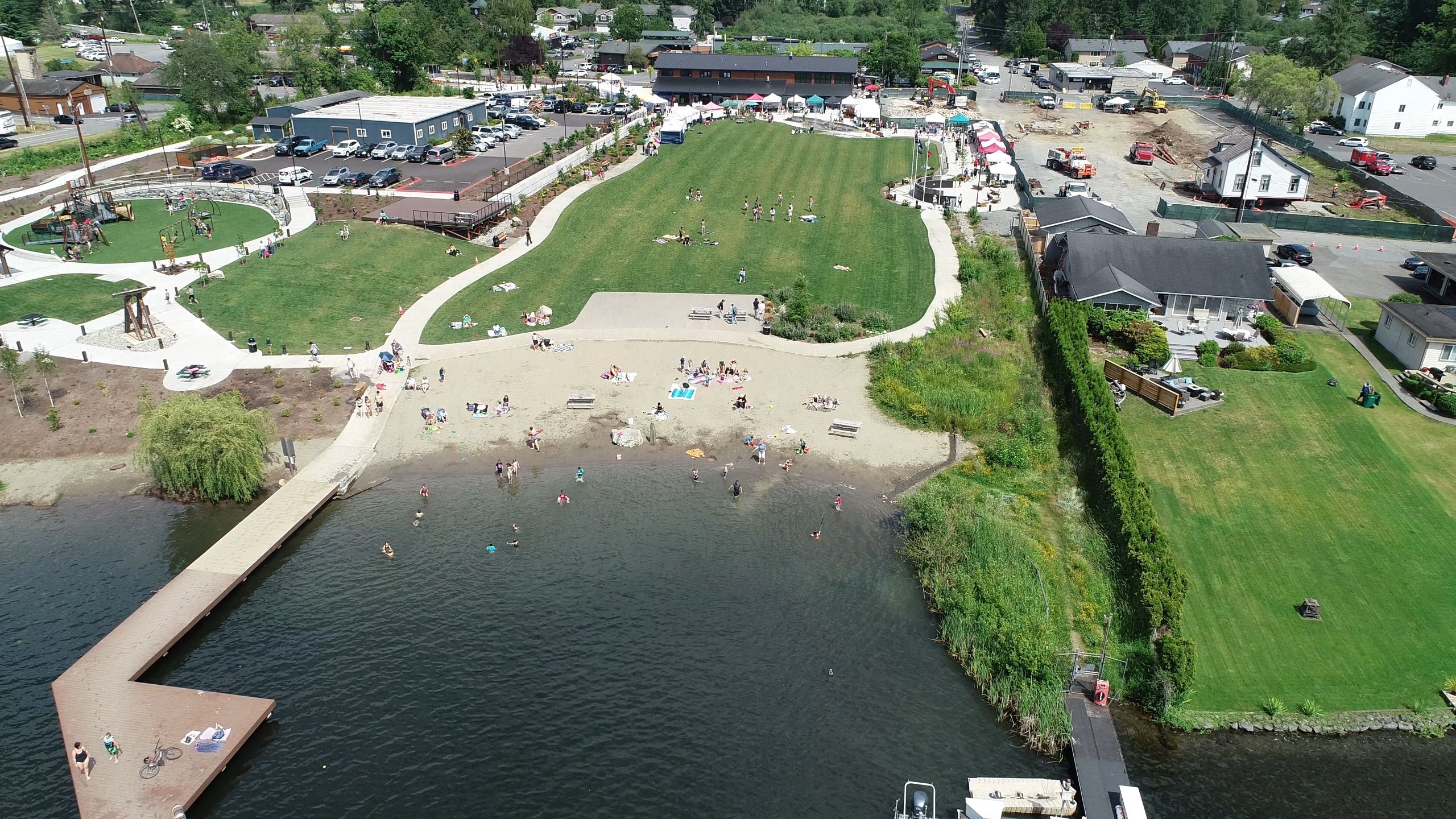 North Cove Park drone view of playground and Phase 3 construction