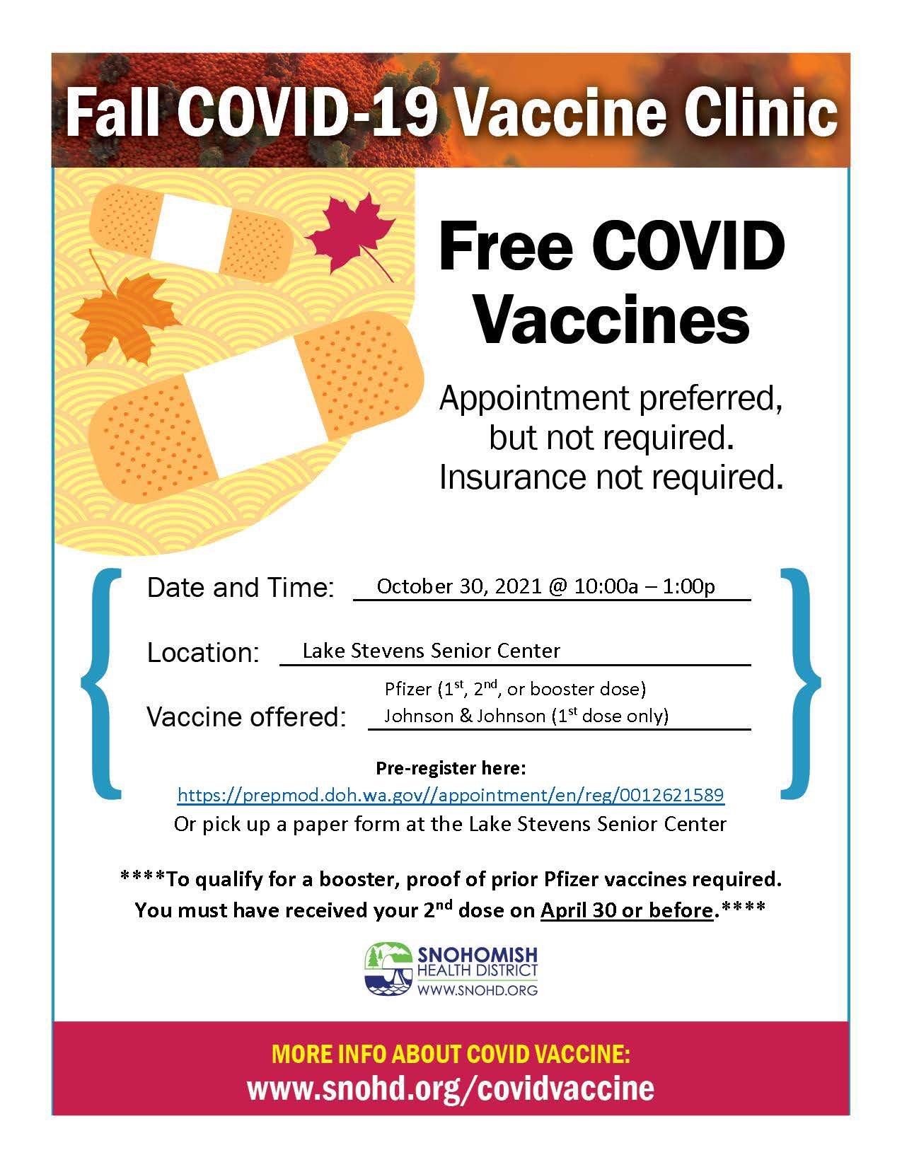 FALL COVID-19 Community Vaccine Clinic Flyer - Lake Stevens Senior Center