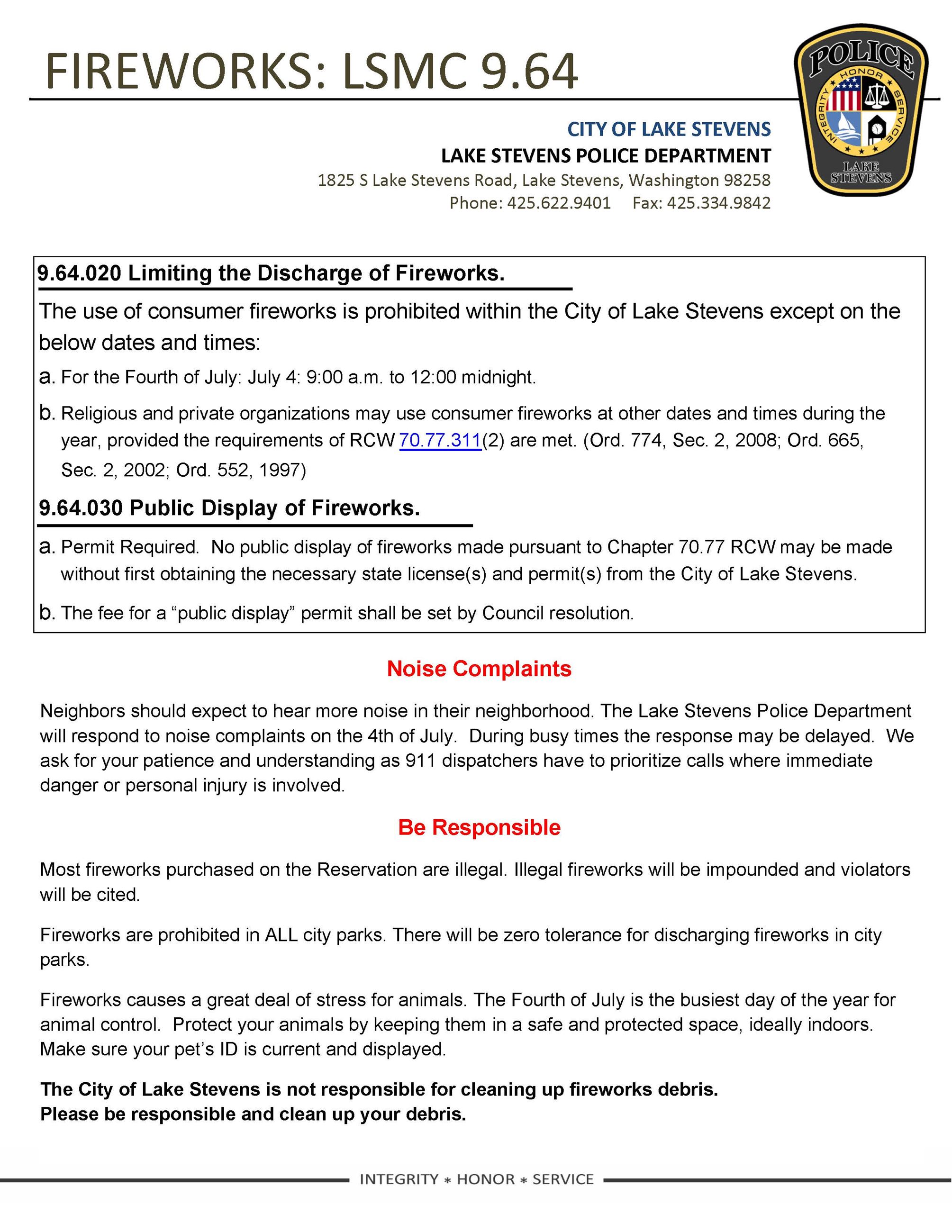 Fireworks Municipal Code Information