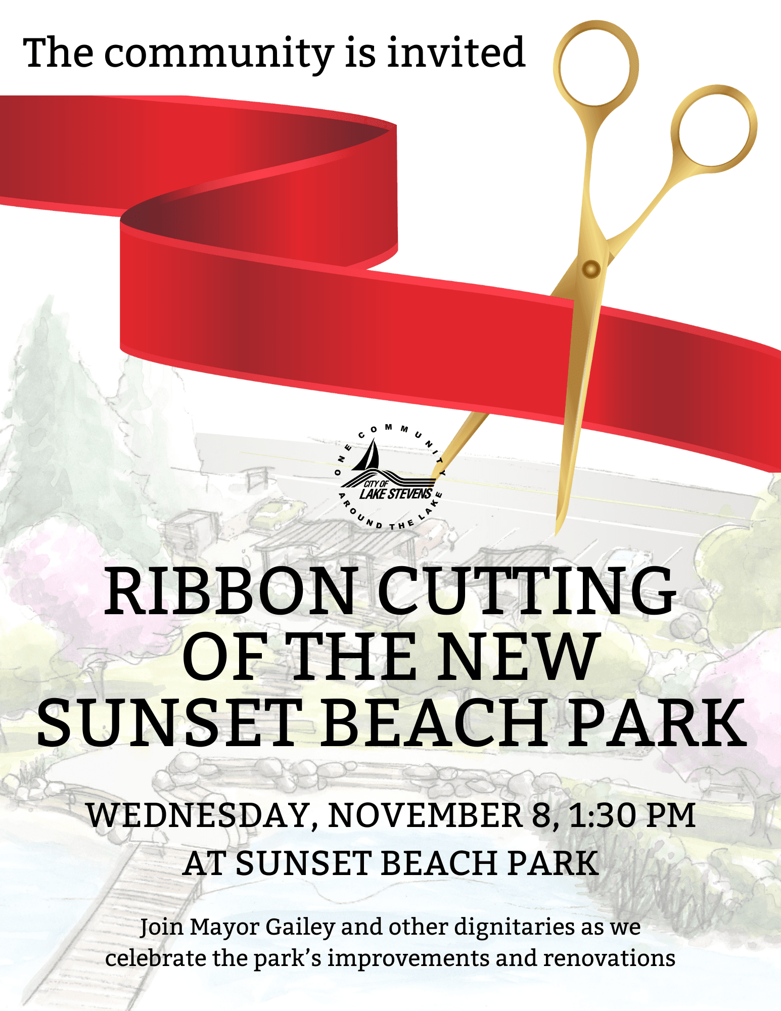 Sunset Beach Ribbon Cutting on November 8, 1:30 pm